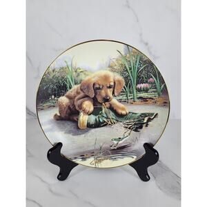 Catch Of The Day Puppy Playtime Dog Year 1987 Porcelain 8 1/2" Plate Wall Decor